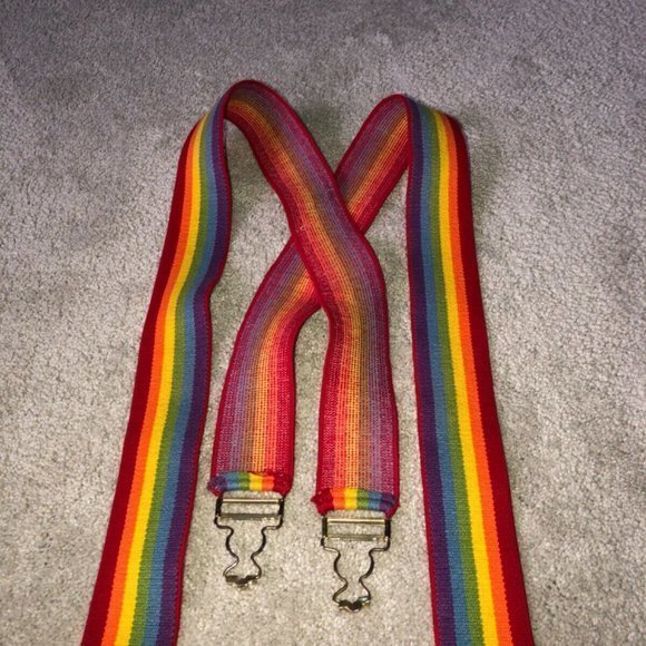 Vintage Rainbow‎ Striped Suspenders Button Attachment - Picture 12 of 13